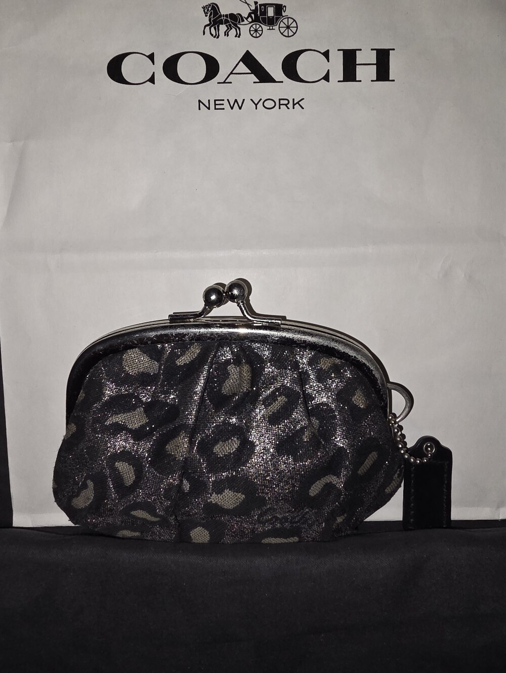 Y2K Coach Daisy Oscelot Silver Kisslock Coin Purse/pouch